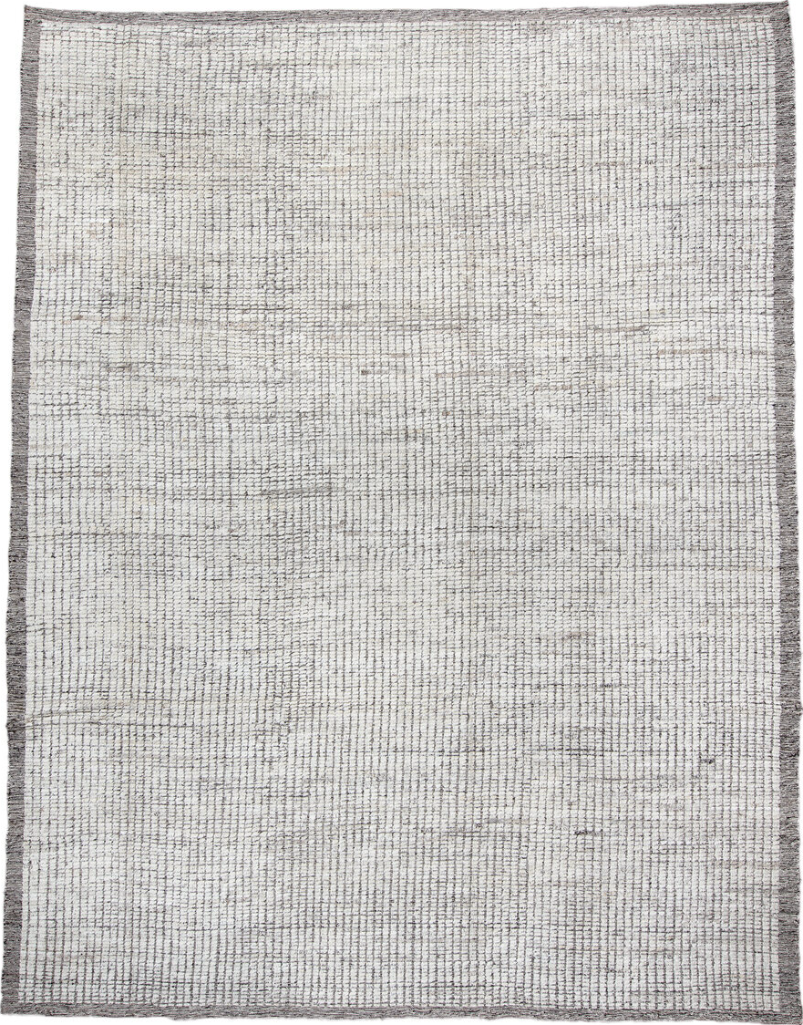 9' x 11' one-of-a-kind handmade vintage Tulu large size rug. Color palette: dark gray, dim gray, floral white, gainsboro