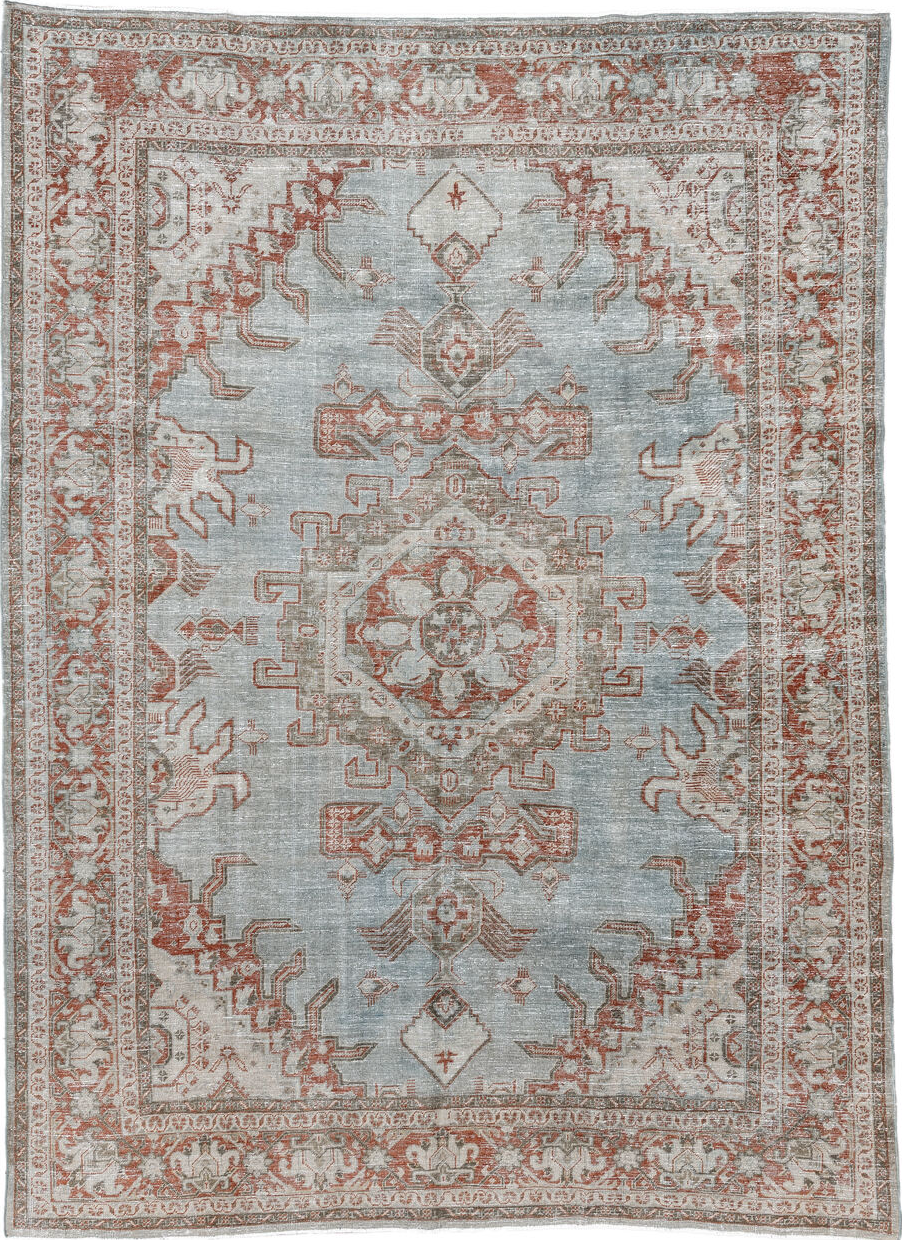 8' x 11' one-of-a-kind handmade vintage Veece large size rug. Color palette: brown, gainsboro, gray, light gray, off-white