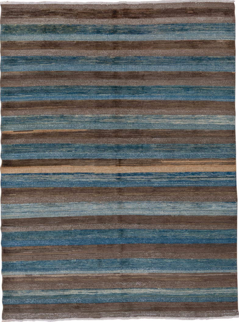 4' x 6' one-of-a-kind handmade vintage Afghan small size rug. Color palette: arapawa, blue, brown, dark gray, dim gray, gray