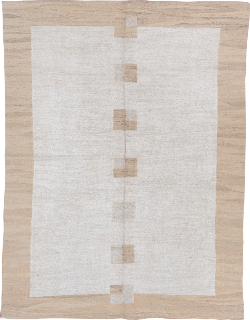 6' x 7' one-of-a-kind handmade vintage Kilim rug. Color palette: brown, dark gray, gainsboro, gray, light gray, off-white