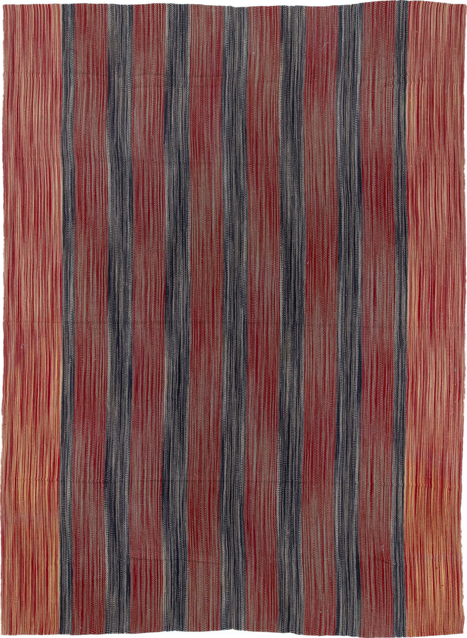 13' x 17' one-of-a-kind handmade vintage Kilim oversize rug. Color palette: blue, brown, burgundy, dim gray, gainsboro, gray
