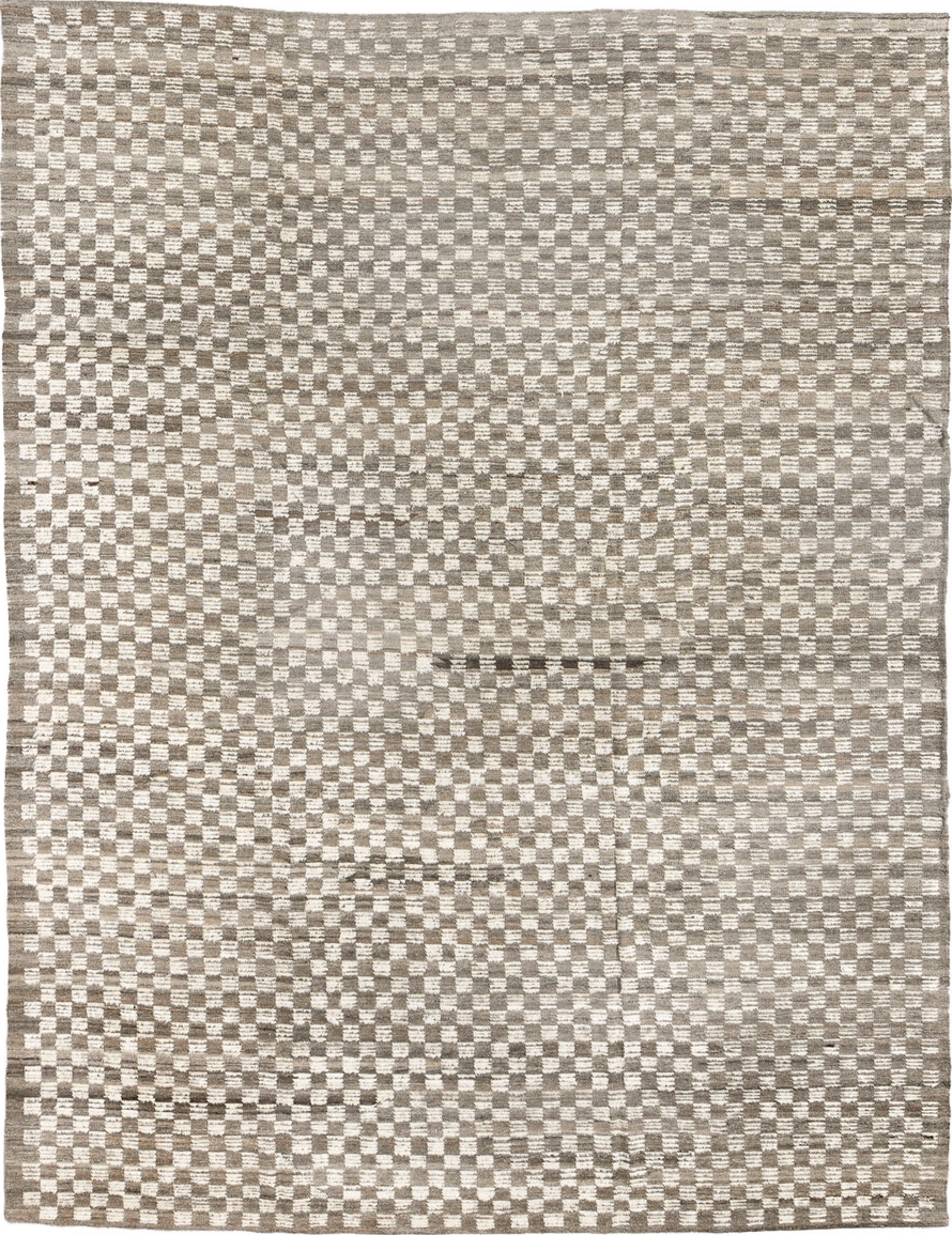 9' x 11' one-of-a-kind handmade vintage Tulu large size rug. Color palette: dark gray, gainsboro, gray, light gray