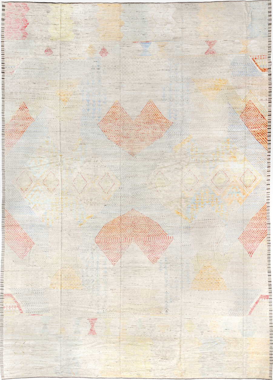 13' x 19' one-of-a-kind handmade vintage Tulu oversize rug. Color palette: brown, gainsboro, gray, light gray, linen