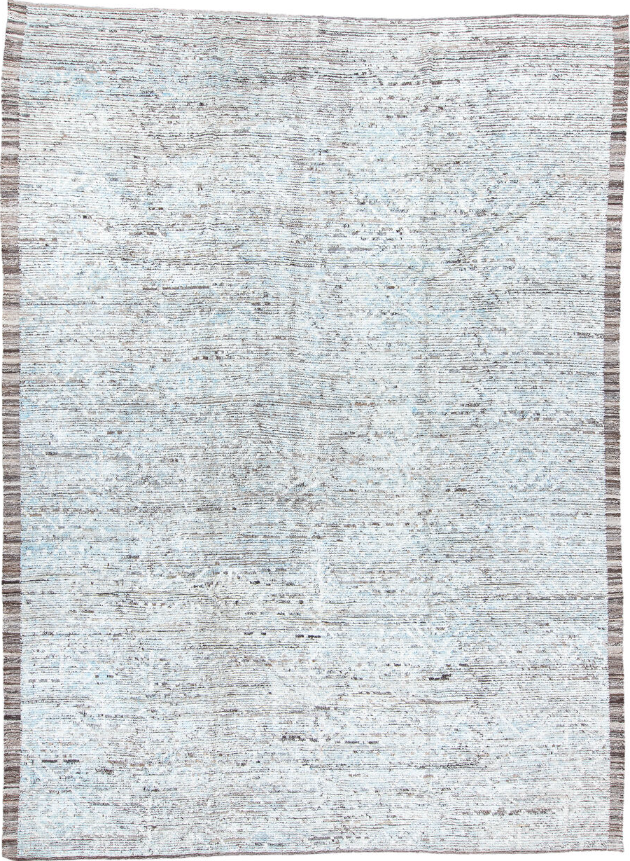 10' x 13' one-of-a-kind handmade vintage Tulu large size rug. Color palette: black, dark gray, gainsboro, gray, light blue