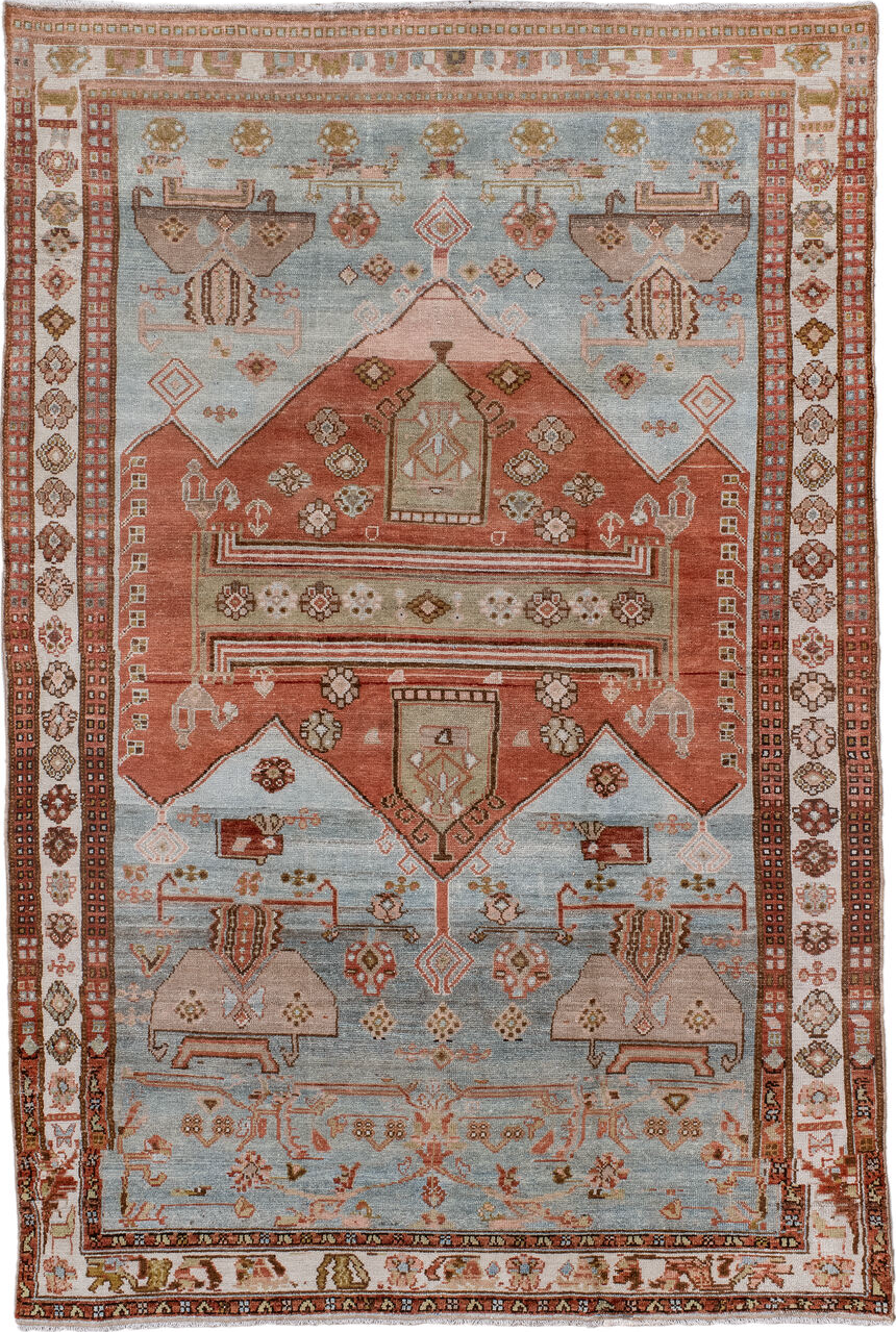 4' x 7' one-of-a-kind handmade vintage Malayer rug. Color palette: black, brown, charcoal, dark gray, dim gray, gray