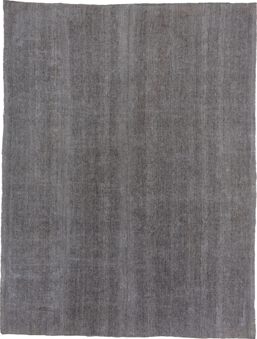 7' x 9' one-of-a-kind handmade vintage Flatweave rug. Color palette: black, charcoal, dark gray, dim gray, gray