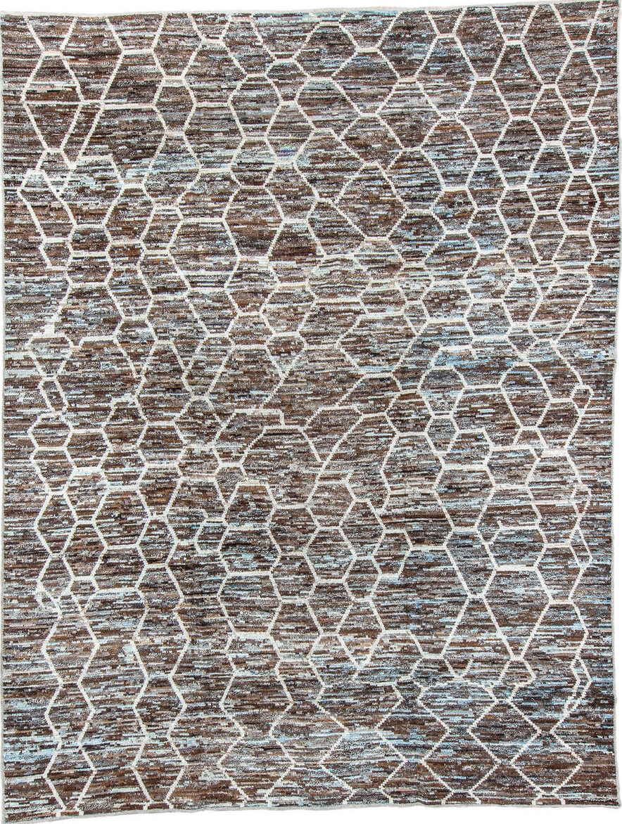 10' x 13' one-of-a-kind handmade vintage Tulu large size rug. Color palette: black, brown, dark gray, dim gray, gainsboro