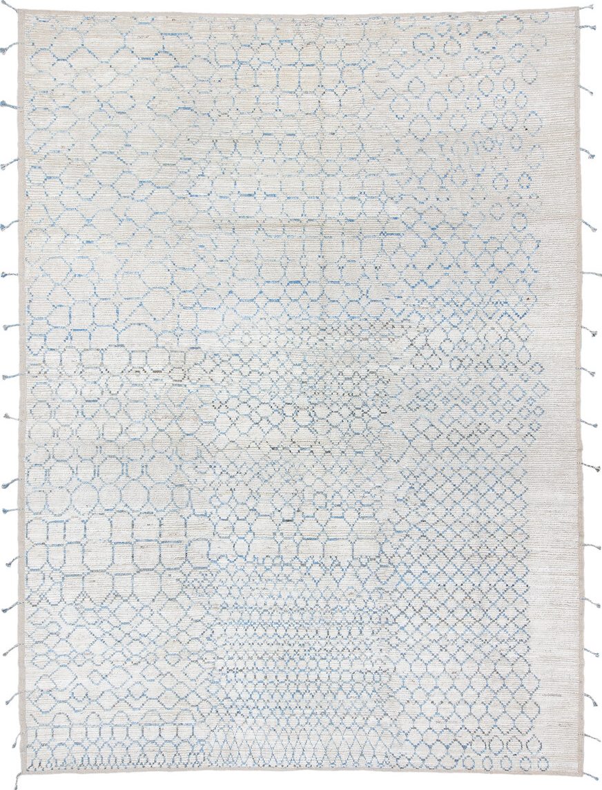 10' x 13' one-of-a-kind handmade vintage Tulu large size rug. Color palette: blue, dark gray, gainsboro, gray, light blue