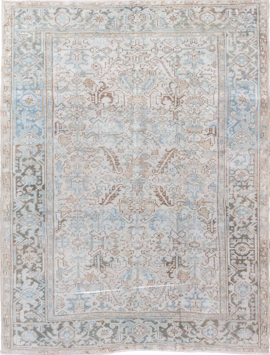 6' x 8' one-of-a-kind handmade vintage Heriz medium size rug. Color palette: black, charcoal, dark gray, gainsboro, gray