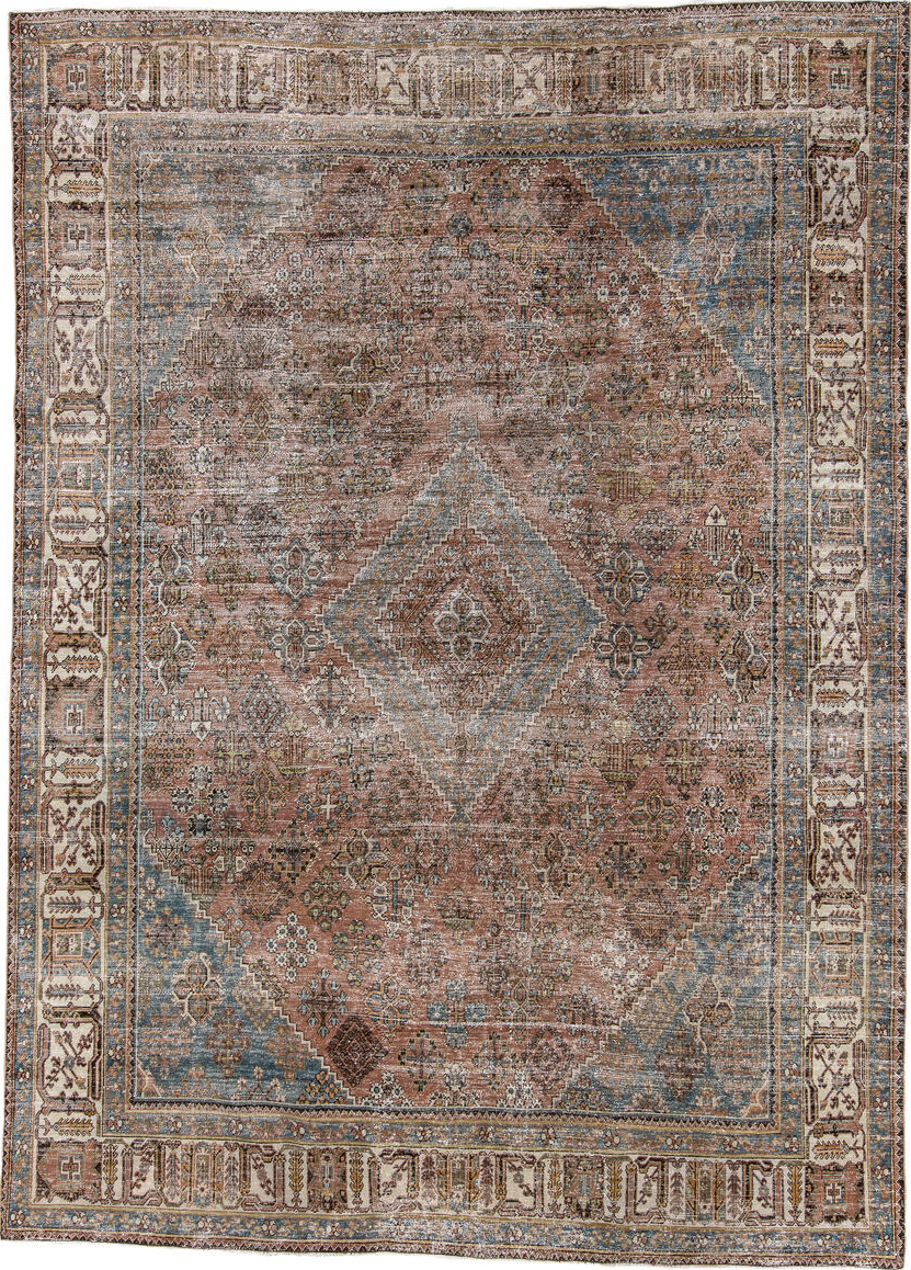 7' x 10' one-of-a-kind handmade vintage Joshegan large size rug. Color palette: black, brown, charcoal, dark gray, dim gray