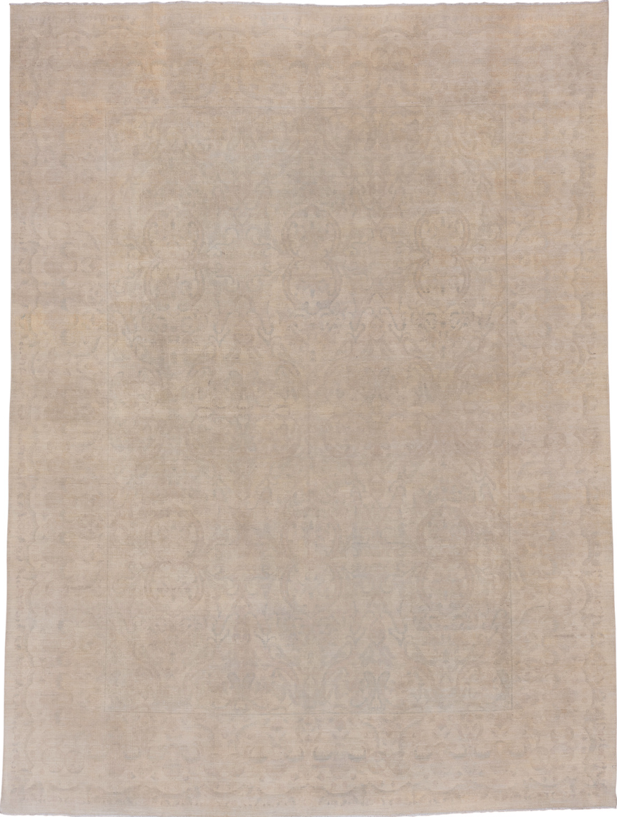 9' x 12' one-of-a-kind handmade vintage Sivas large size rug. Color palette: brown, gray, light gray, off-white, pink, snow