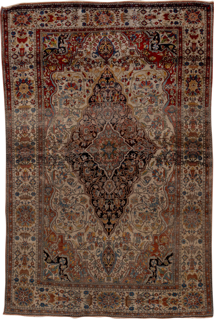 4' x 7' one-of-a-kind handmade vintage Mohtasham Kashan rug. Color palette: black, brown, charcoal, gray, pink