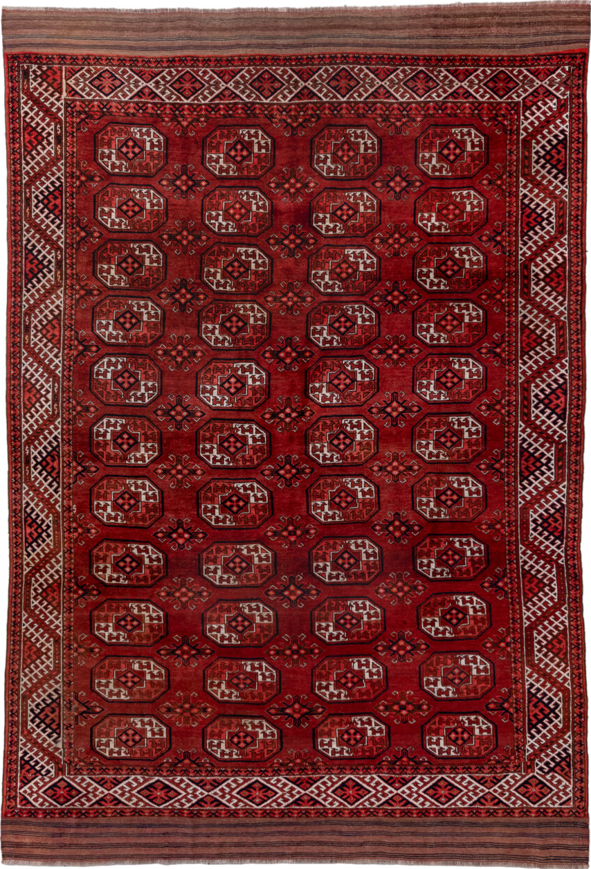 6' x 10' one-of-a-kind handmade vintage Yamoud large size rug. Color palette: black, brown, gray, light gray, pink, red