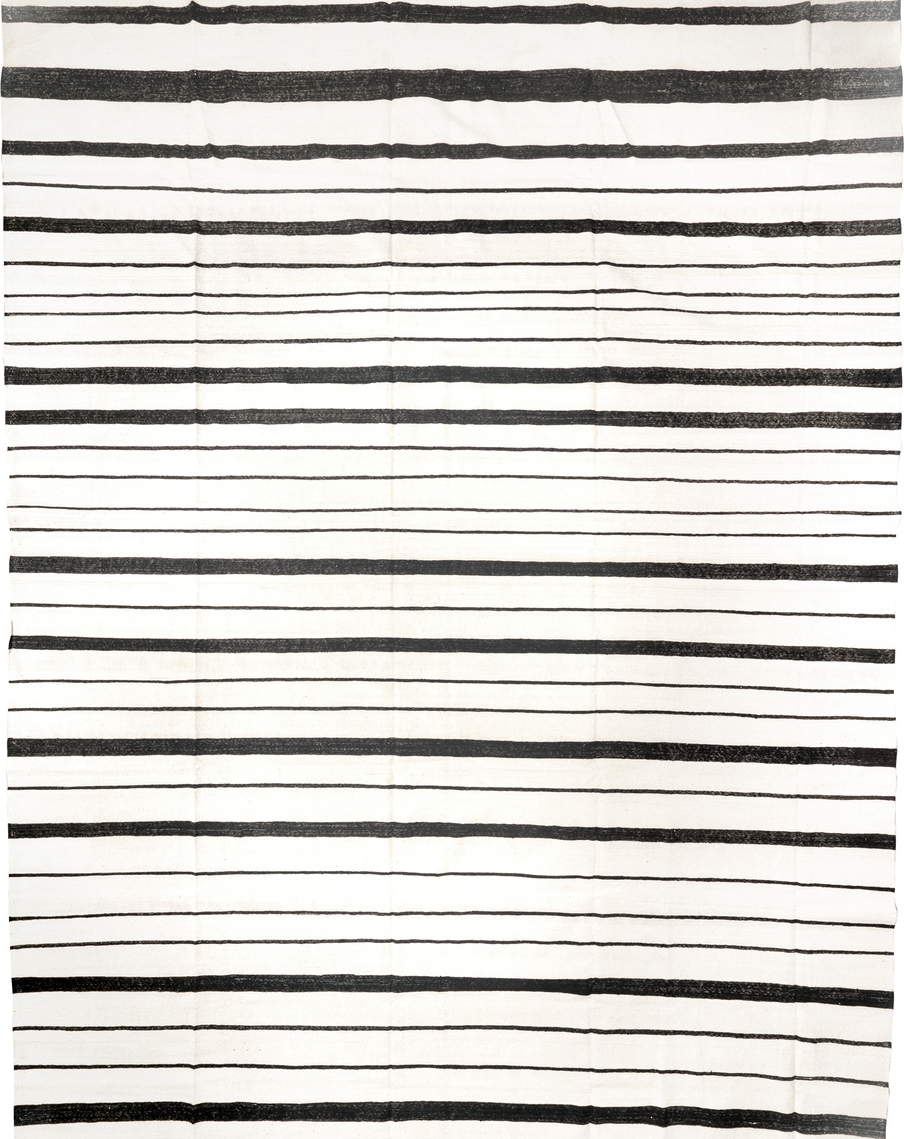 14' x 18' one-of-a-kind handmade vintage Tulu oversize rug. Color palette: black, charcoal, gainsboro, gray, lavender blush