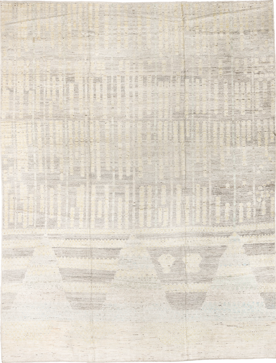 10' x 13' one-of-a-kind handmade vintage Tulu large size rug. Color palette: brown, gainsboro, gray, light gray, linen