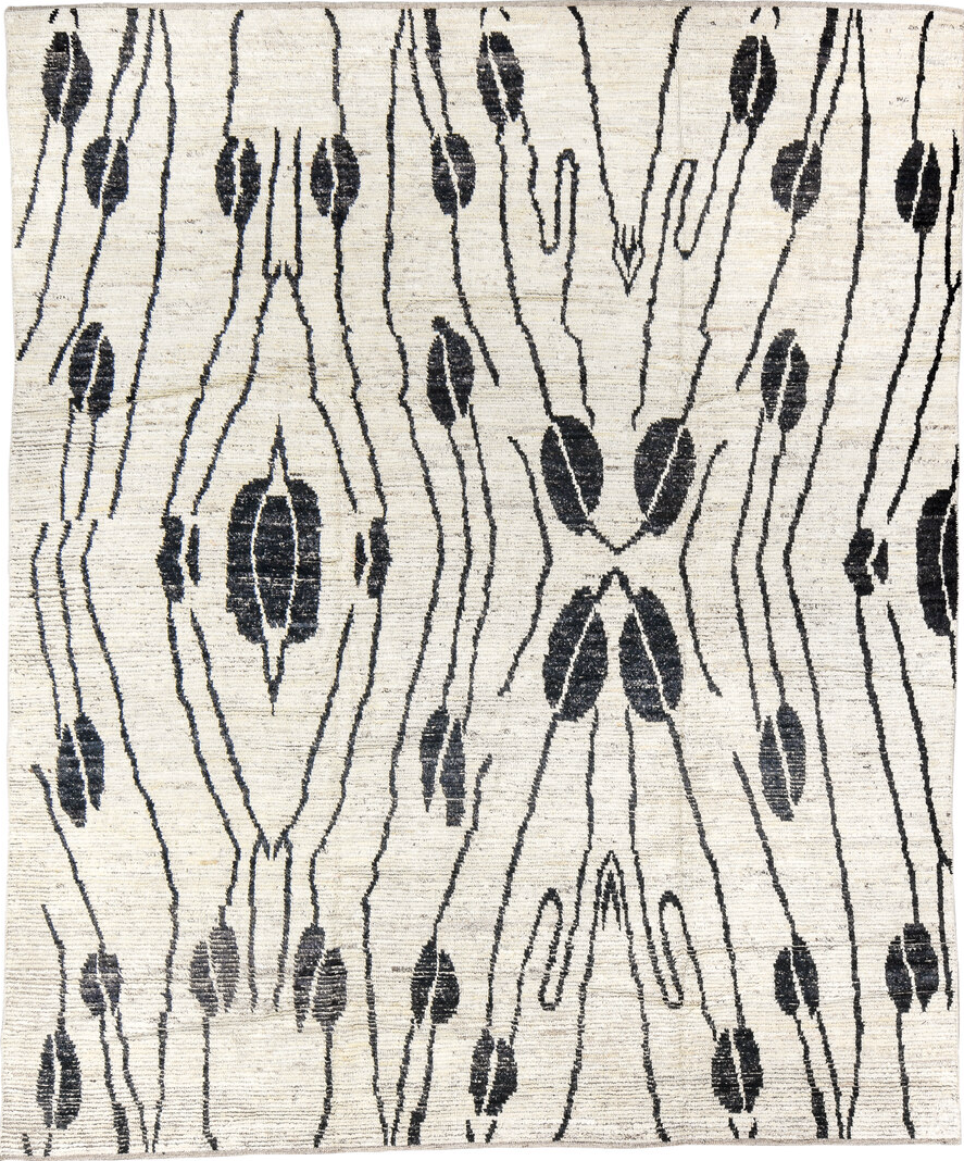 8' x 10' one-of-a-kind handmade vintage Tulu large size rug. Color palette: black, blue, charcoal, dark gray, dim gray