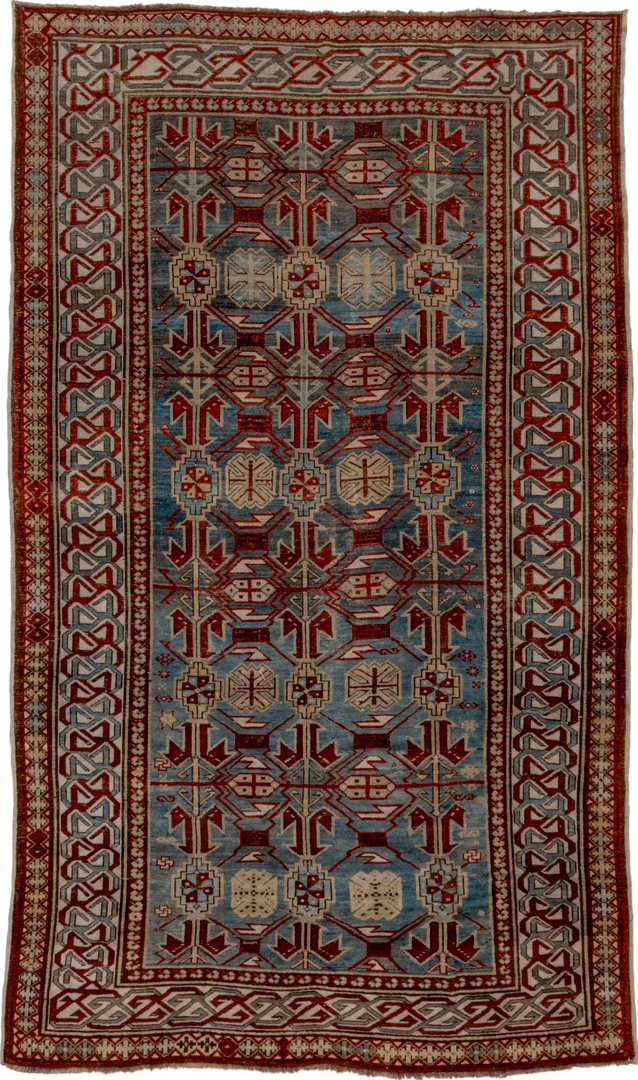 5' x 9' one-of-a-kind handmade vintage Caucasian medium size rug. Color palette: black, brown, charcoal, dim gray, gray