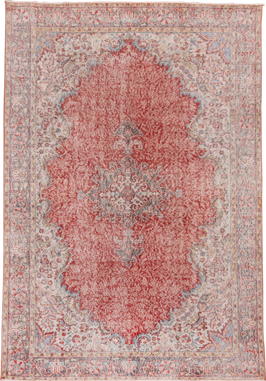 6' x 10' one-of-a-kind handmade vintage Oushak large size rug. Color palette: brown, gray, light gray, misty rose, off-white