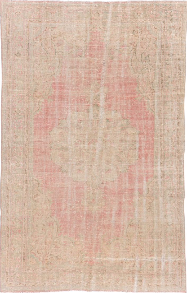 6' x 10' one-of-a-kind handmade vintage Oushak large size rug. Color palette: brown, gray, light gray, off-white, orange