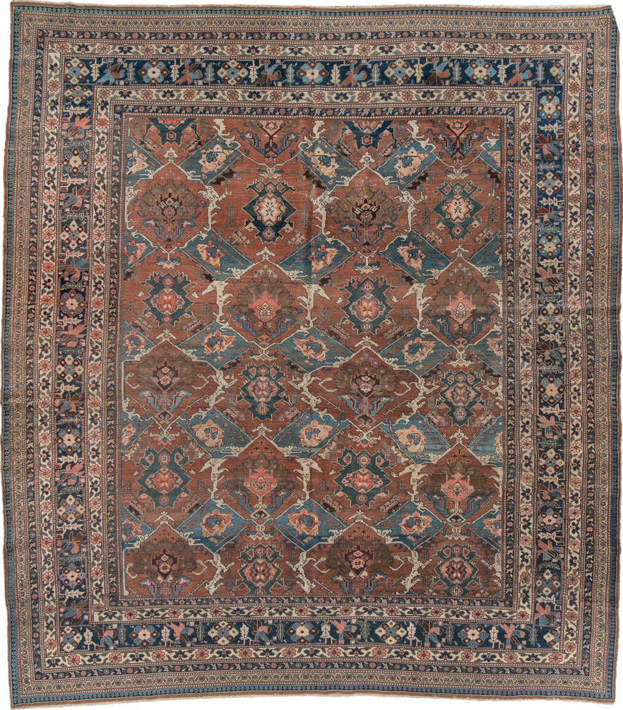 9' x 10' one-of-a-kind handmade vintage Bakhshayesh large size rug. Color palette: arapawa, black, blue, brown, gray