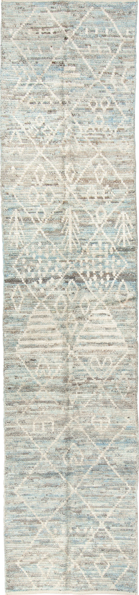 2' x 12' one-of-a-kind handmade vintage Tulu runner rug. Color palette: black, dark gray, gainsboro, gray, light gray