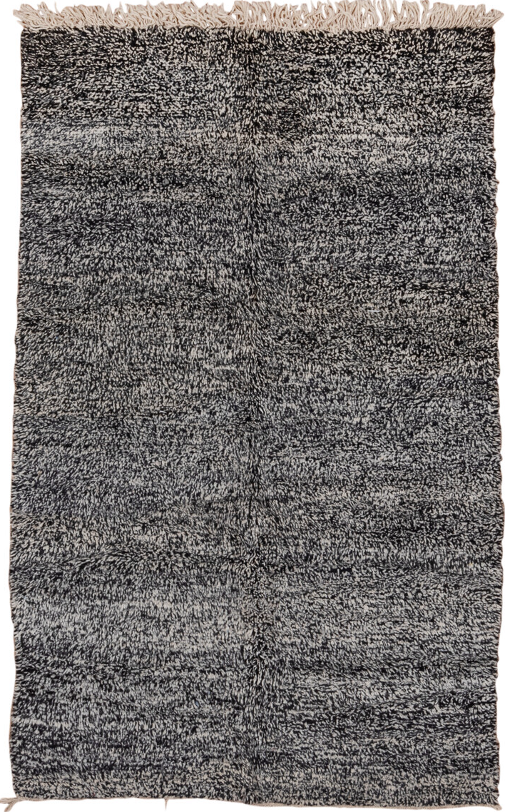 5' x 7' one-of-a-kind handmade vintage Moroccan rug. Color palette: black, charcoal, dark gray, dim gray, gainsboro, gray