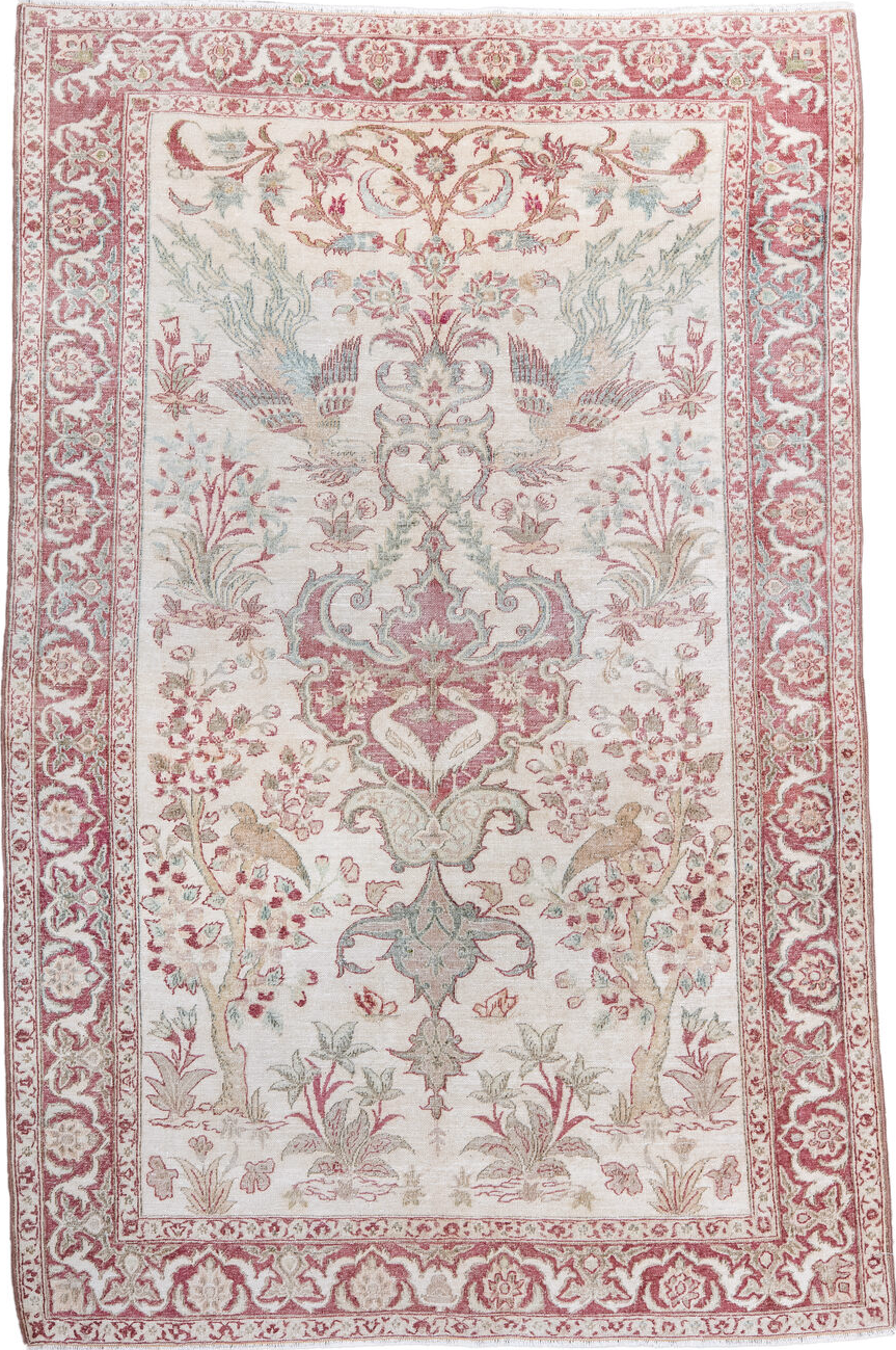 3' x 4' one-of-a-kind handmade vintage Sivas small size rug. Color palette: brown, dark gray, dim gray, gainsboro, gray