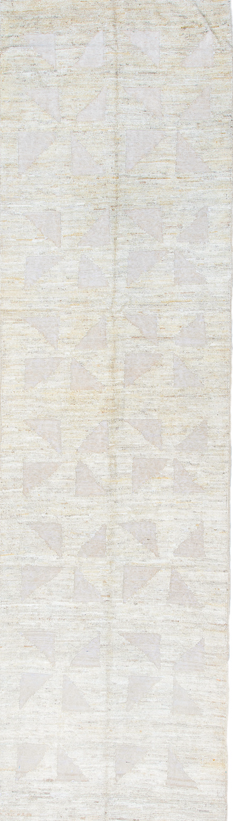 3' x 11' one-of-a-kind handmade vintage Tulu runner rug. Color palette: dark gray, gainsboro, gray, light blue, light gray