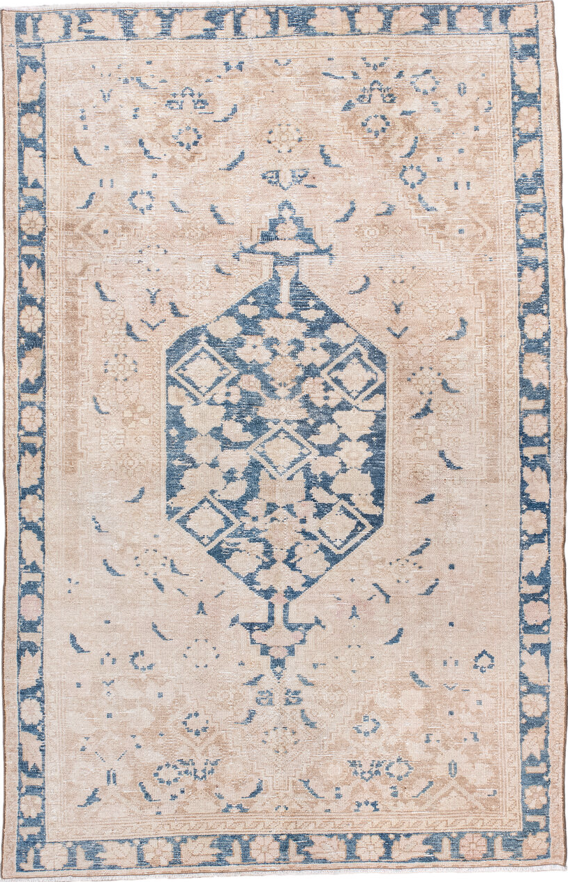 4' x 6' one-of-a-kind handmade vintage Hamadan small size rug. Color palette: antiquewhite, black, blue, brown, charcoal