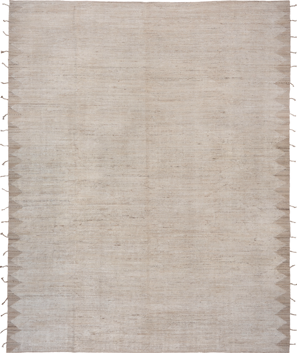 11' x 15' one-of-a-kind handmade vintage Tulu oversize rug. Color palette: dark gray, gray, light gray, off-white, pink