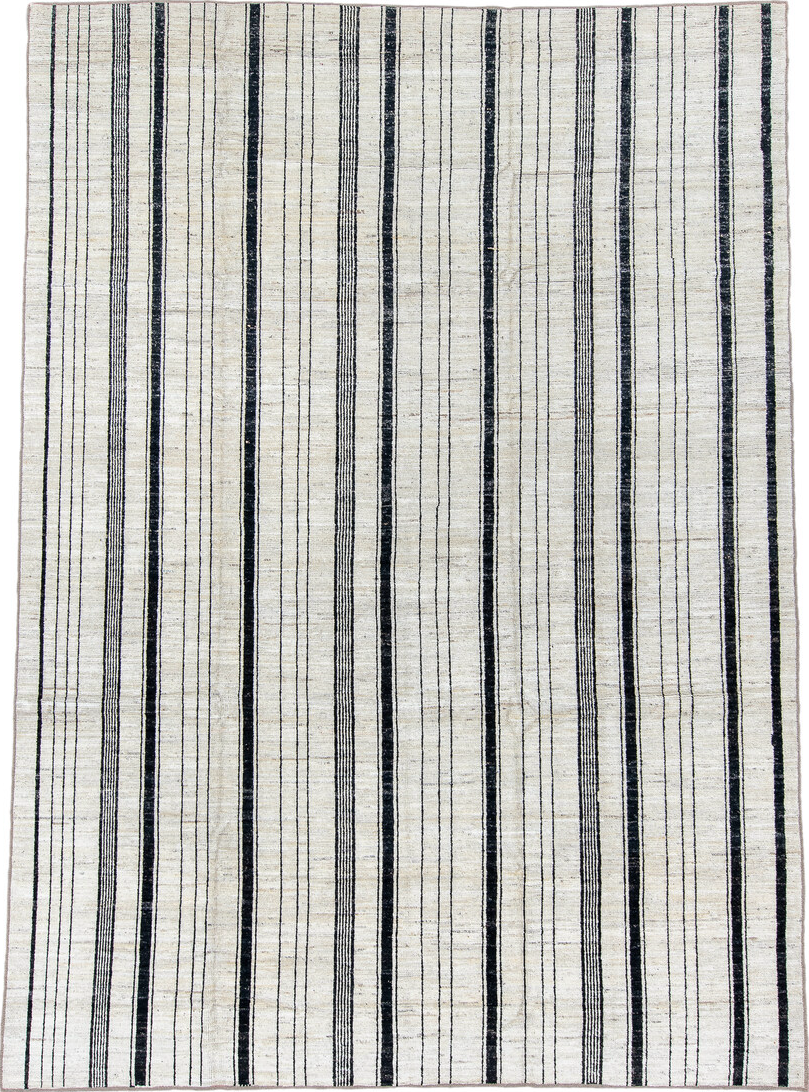 8' x 12' one-of-a-kind handmade vintage Tulu large size rug. Color palette: black, blue, dark gray, dim gray, gainsboro