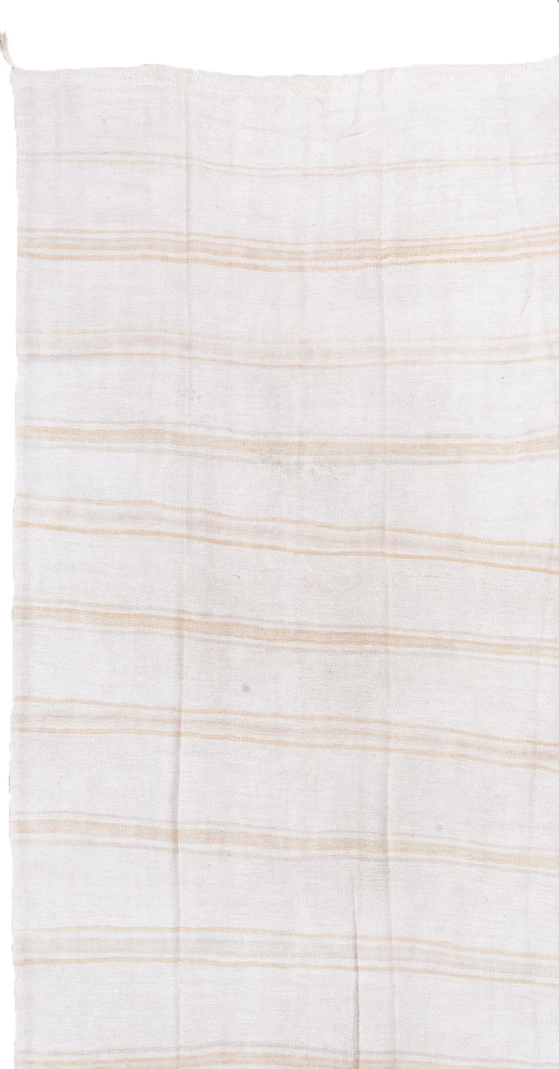 5' x 11' one-of-a-kind handmade vintage Hemp Kilim rug. Color palette: brown, gainsboro, ghost white, gray, lavender blush