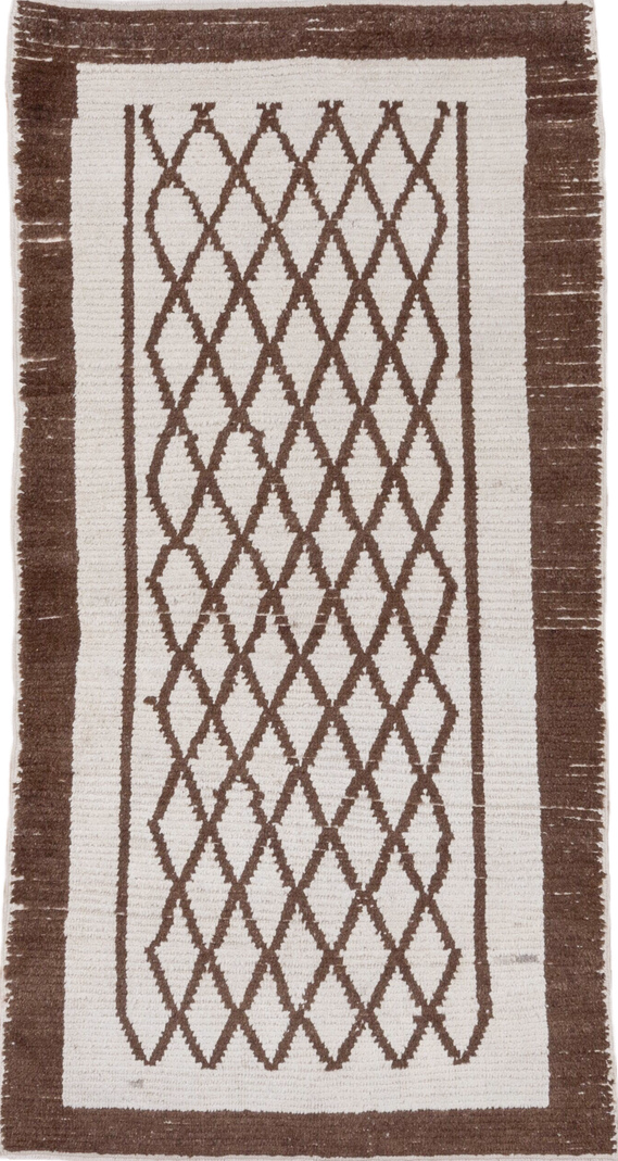 3' x 6' one-of-a-kind handmade vintage Tulu small size rug. Color palette: brown, dark gray, gainsboro, gray, light gray