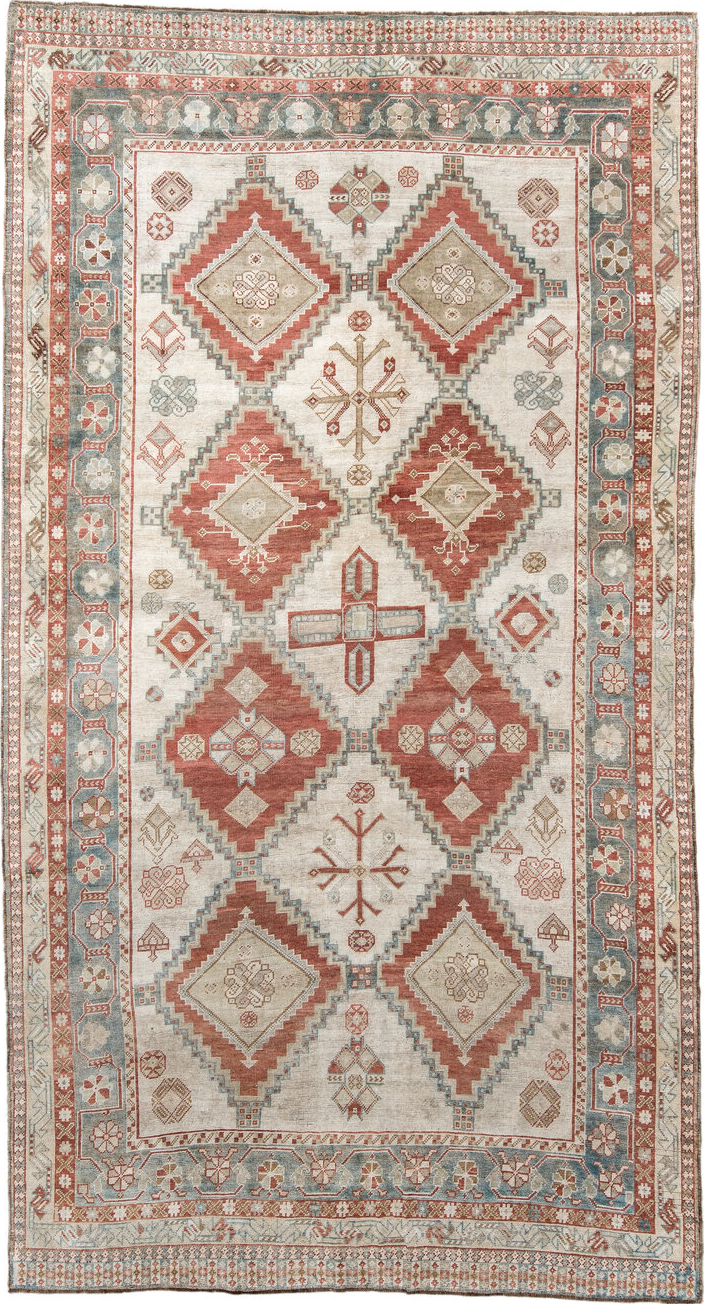 5' x 10' one-of-a-kind handmade vintage Shiraz medium size rug. Color palette: antiquewhite, brown, dark gray, dim gray