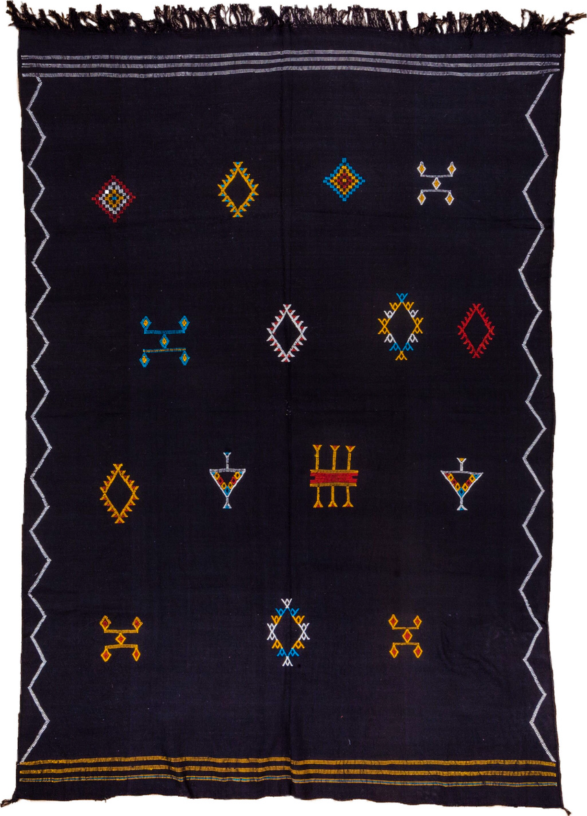 6' x 8' one-of-a-kind handmade vintage Cactus Kilim medium size rug. Color palette: blue, brown, gray, light blue