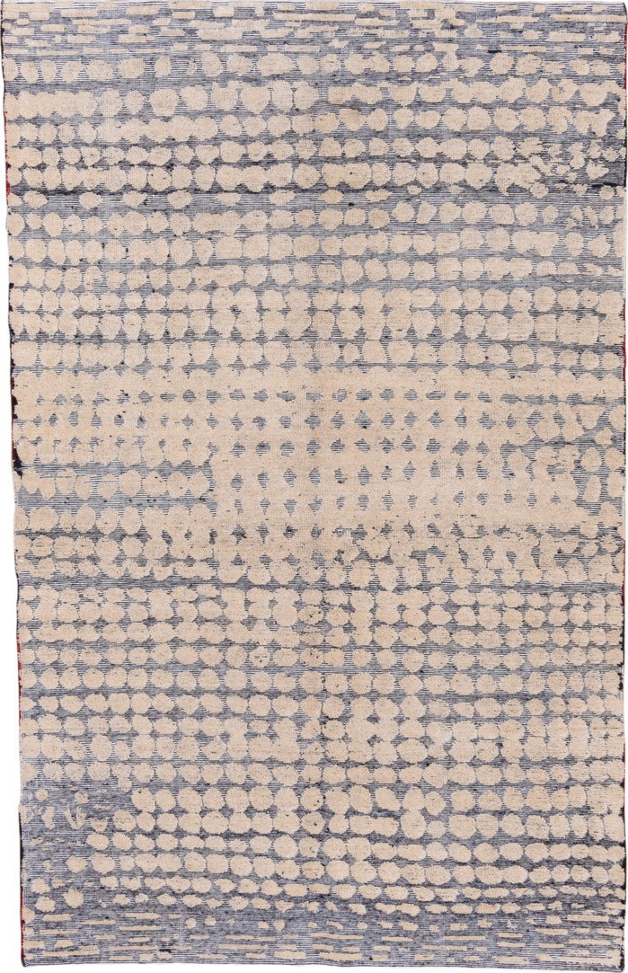 5' x 8' one-of-a-kind handmade vintage Modern medium size rug. Color palette: black, brown, charcoal, dark gray, dim gray