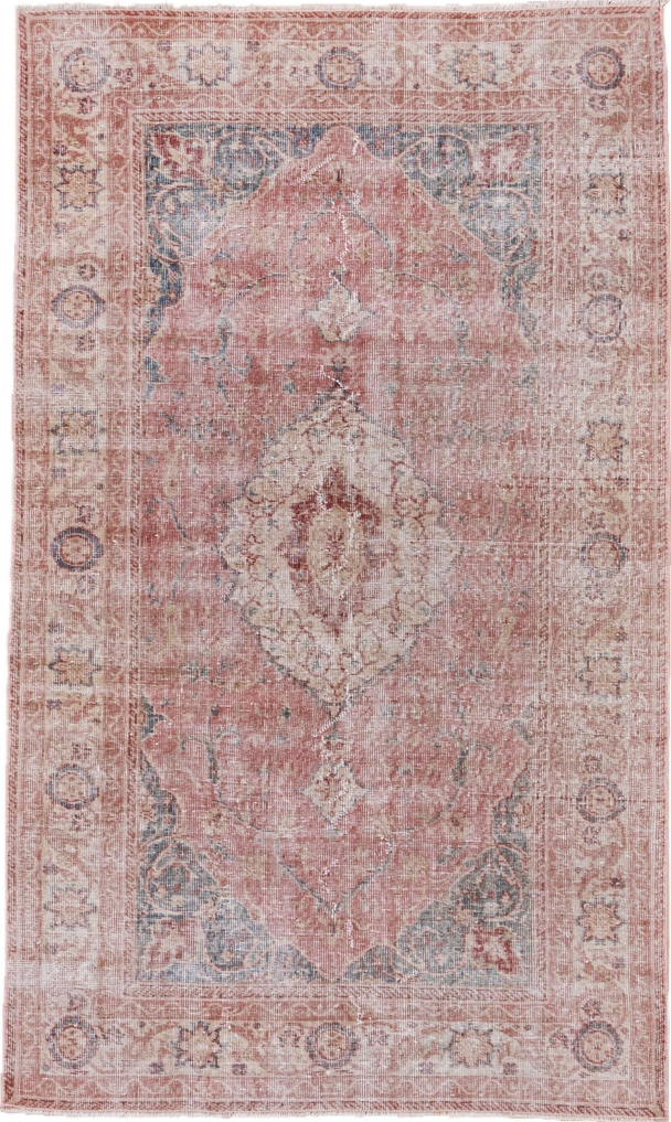 4' x 6' one-of-a-kind handmade vintage Oushak small size rug. Color palette: brown, dim gray, gray, light gray, off-white