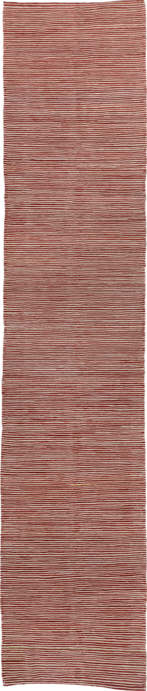 2' x 12' one-of-a-kind handmade vintage Kilim runner rug. Color palette: gray, pink, off-white, light gray, red, brown