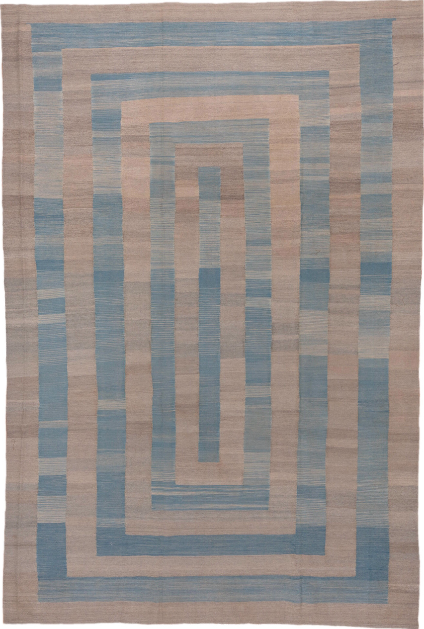 8' x 11' one-of-a-kind handmade vintage Kilim large size rug. Color palette: dark gray, gray, light gray, pink