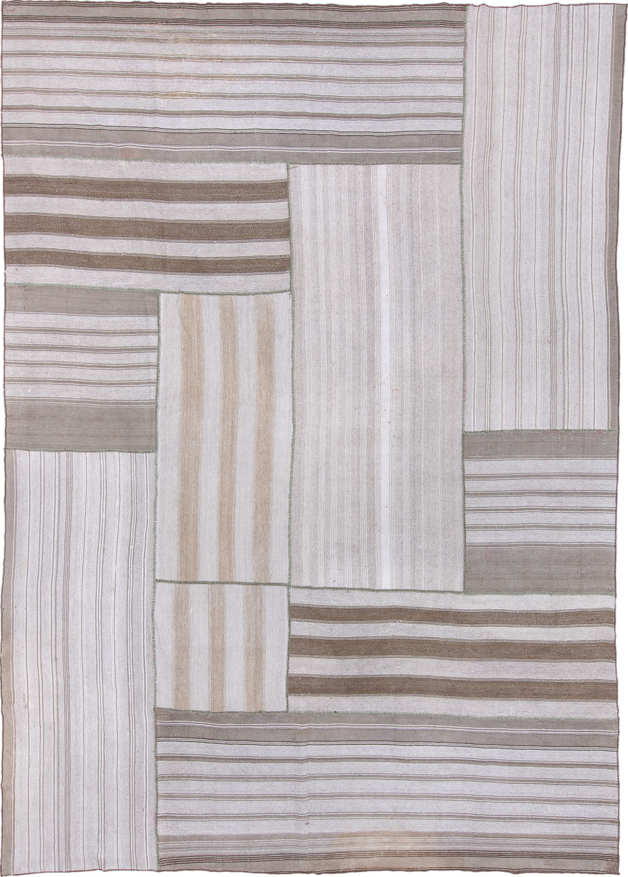 10' x 14' one-of-a-kind handmade vintage Flatweave large size rug. Color palette: dark gray, gainsboro, gray, lavender