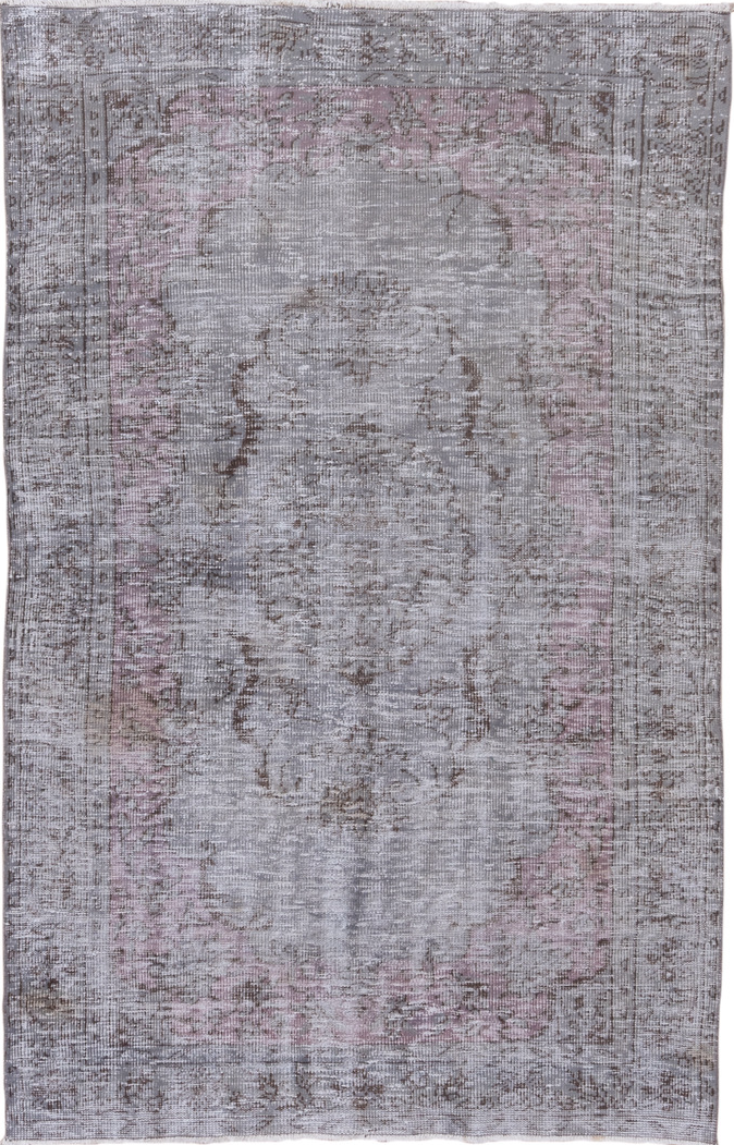 5' x 8' one-of-a-kind handmade vintage Overdyed medium size rug. Color palette: dark gray, dim gray, gray, light gray