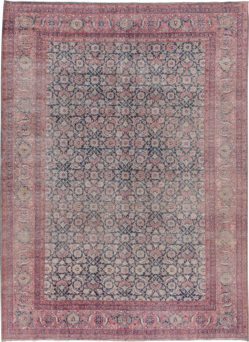 8' x 10' one-of-a-kind handmade vintage Tabriz large size rug. Color palette: blue, brown, fiord, gray, light gray