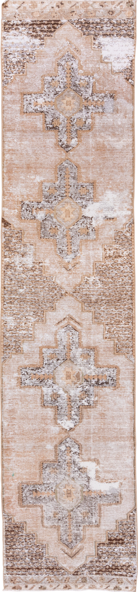 2' x 12' one-of-a-kind handmade vintage Oushak runner rug. Color palette: brown, gainsboro, gray, light gray, off-white