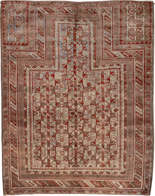 3' x 4' one-of-a-kind handmade vintage Belouch small size rug. Color palette: brown, gray, pink