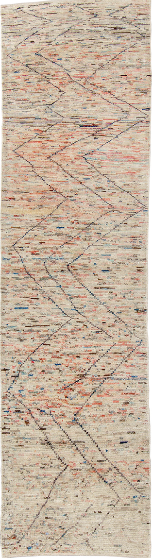 2' x 9' one-of-a-kind handmade vintage Tulu runner rug. Color palette: arapawa, black, blue, brown, dark gray, gainsboro