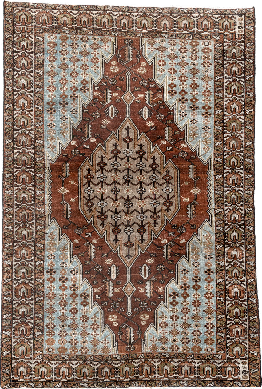 4' x 6' one-of-a-kind handmade vintage Malayer small size rug. Color palette: black, brown, dark gray, gainsboro, gray