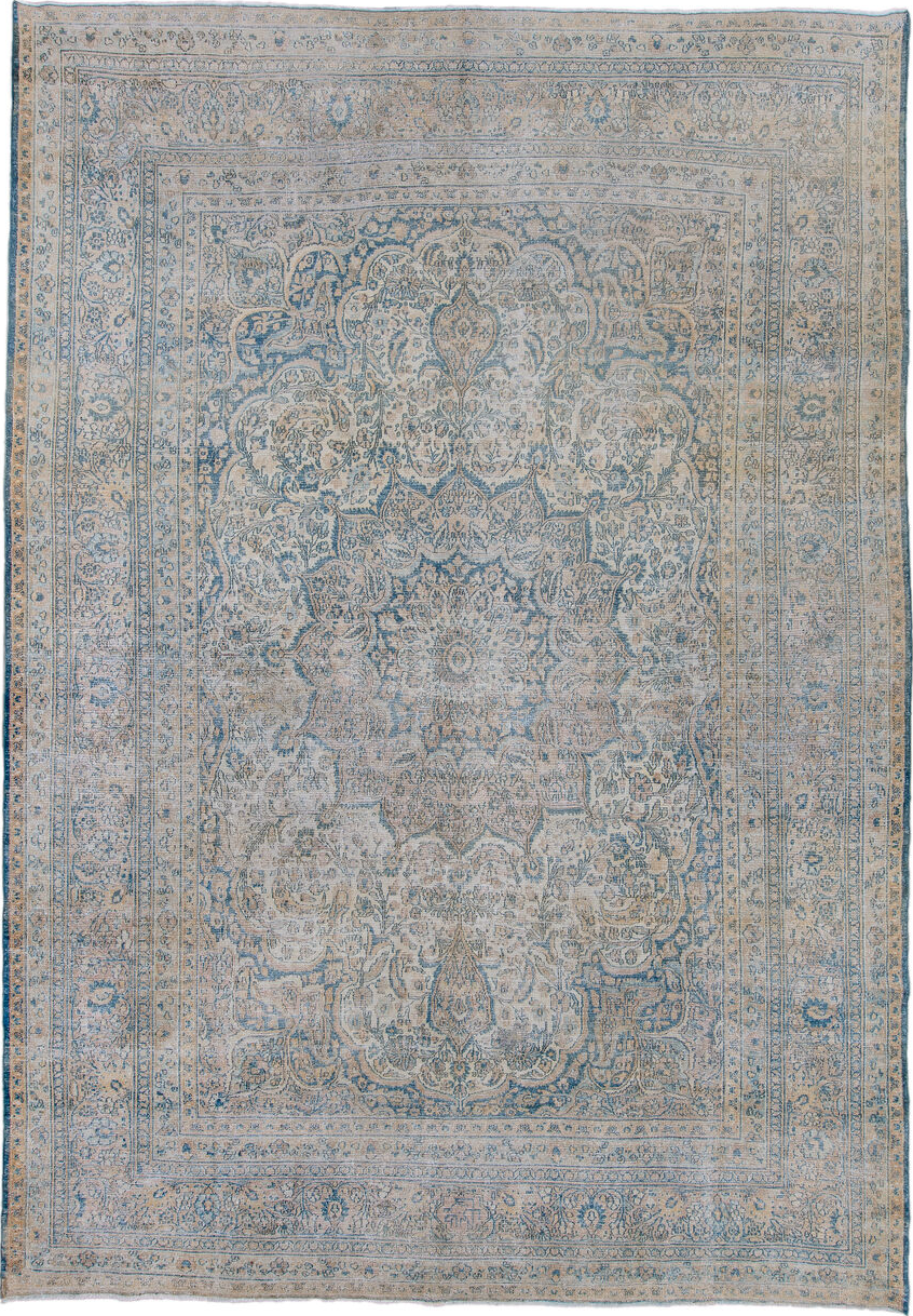 8' x 12' one-of-a-kind handmade vintage Khorassan large size rug. Color palette: black, blue, charcoal, dim gray, fiord