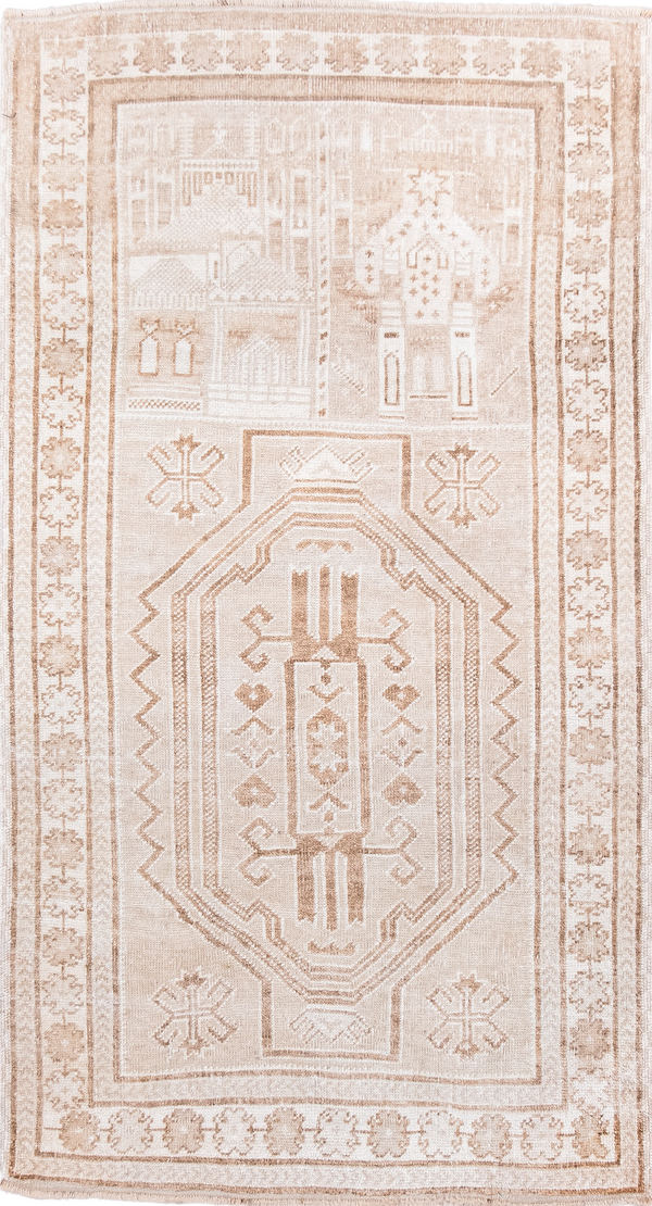 2' x 4' one-of-a-kind handmade vintage Belouch small size rug. Color palette: antiquewhite, brown, gainsboro, ghost white