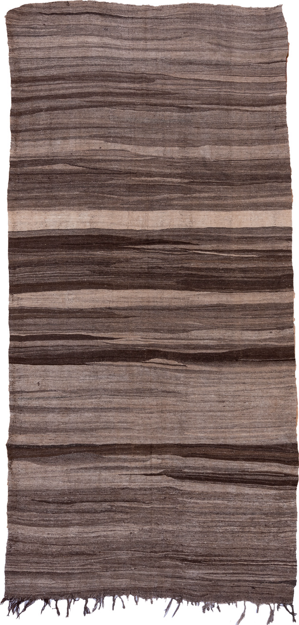 5' x 10' one-of-a-kind handmade vintage Kilim medium size rug. Color palette: brown, gray, light gray, pink