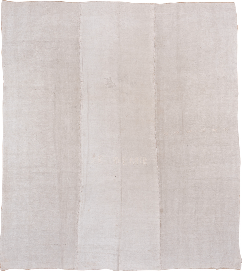 9' x 10' one-of-a-kind handmade vintage Hemp Kilim large size rug. Color palette: gainsboro, gray, light gray, off-white